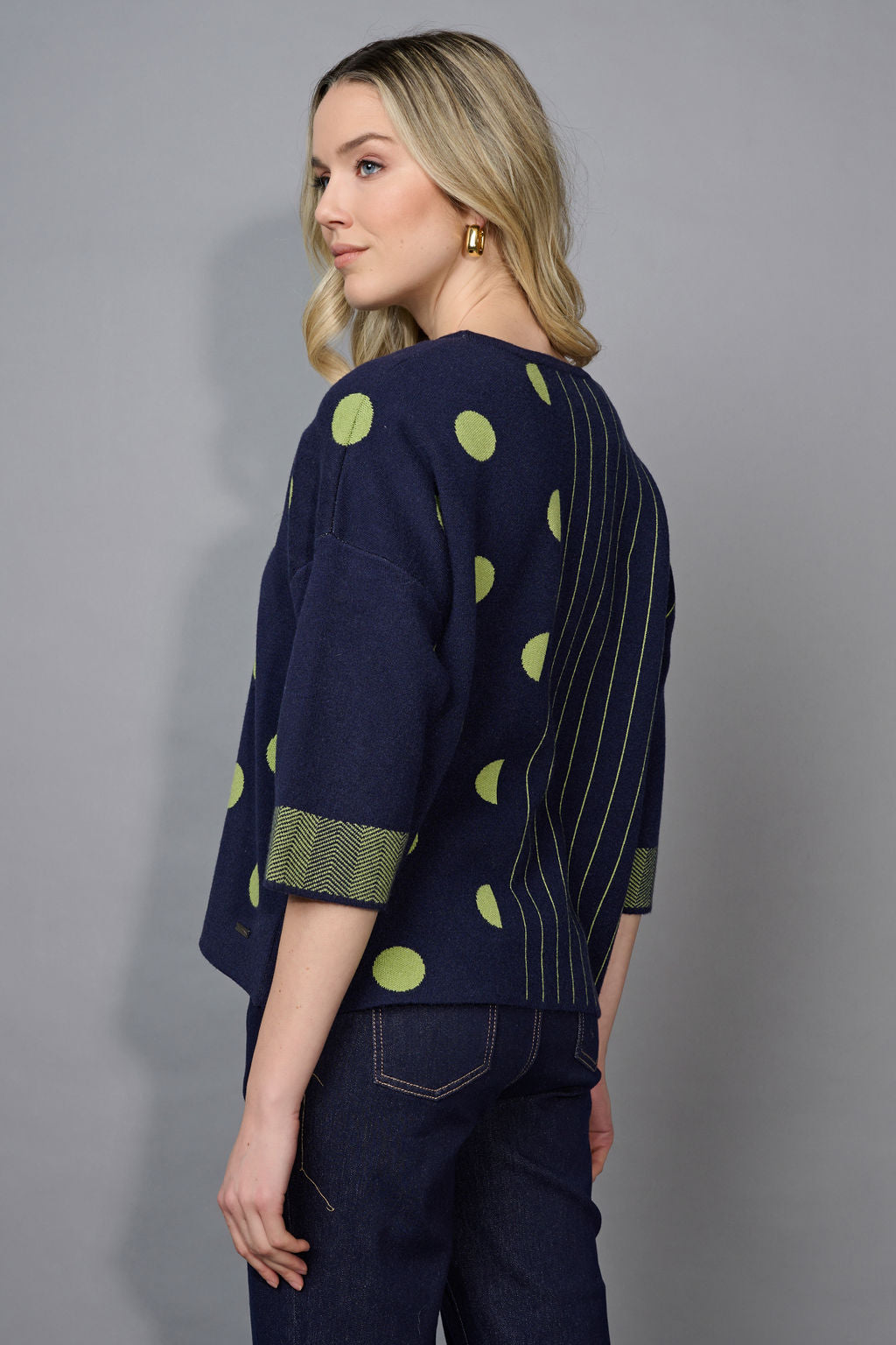 Stripes & Polka Dot Half Sleeve Top. Style PYFE116GY