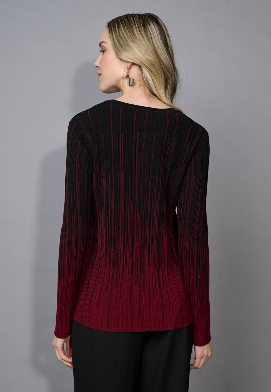 Black & Red Pattern Textured Long Sleeve Top. Style PYFE730