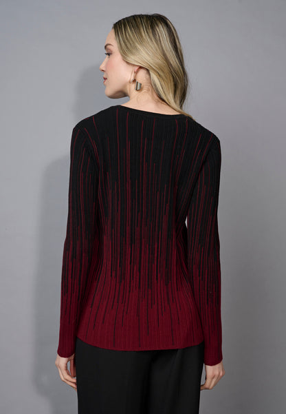 Black & Red Pattern Textured Long Sleeve Top. Style PYFE730
