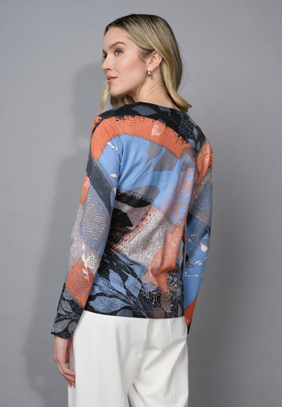 Multi Colour Abstract Print & Rhinestones Top. Style PYFK720QJ