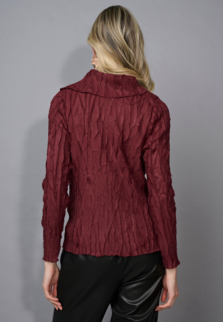 Split Collar Long Sleeve Textured Top. Style PYFM205