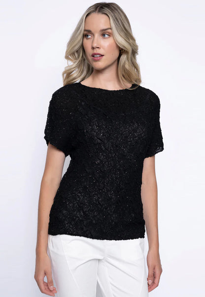 Short Sleeve Glittery Pleated Top. Style PYGM299
