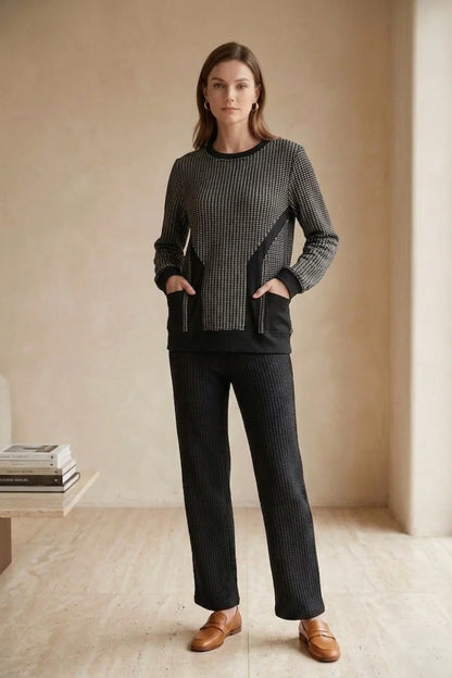 Long Sleeve Crew Neck Waffle Knit Sweater. Style WPW03