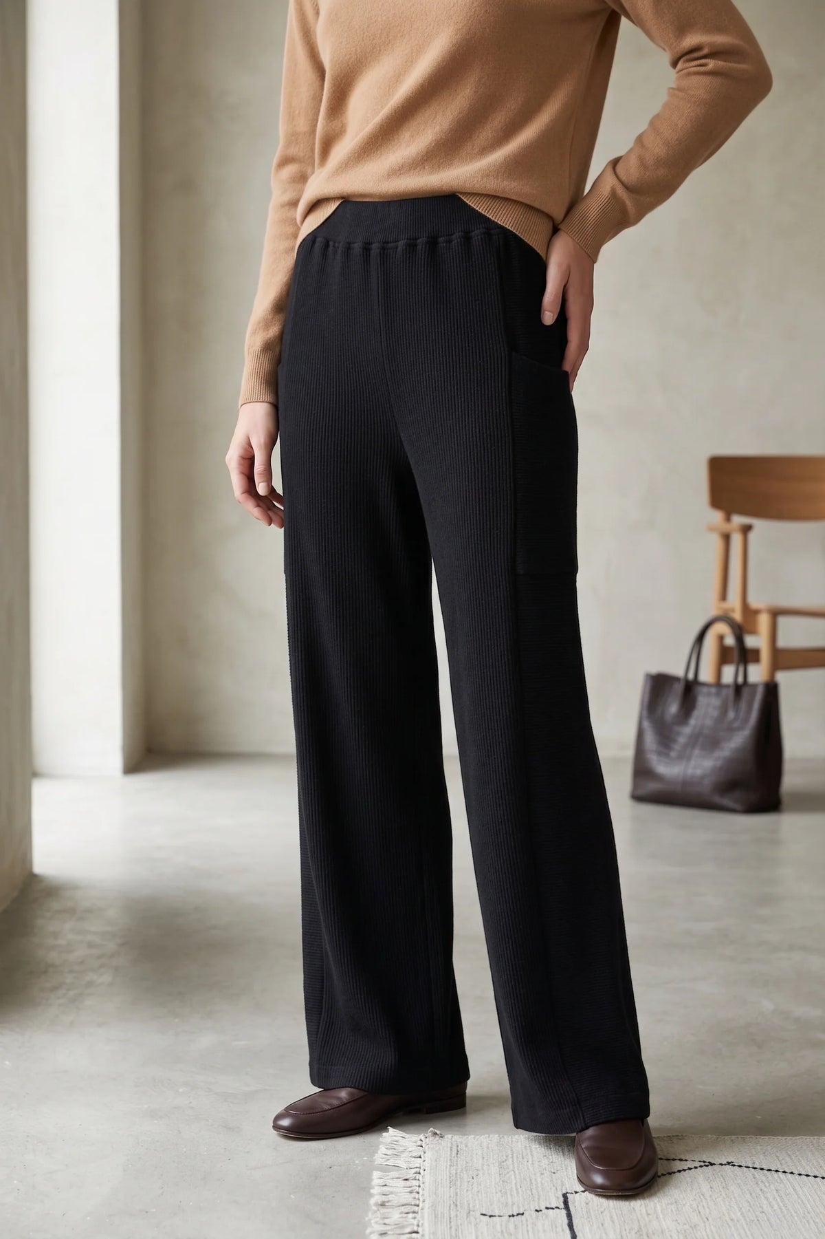 Ribbed Knit Pull-On Wide Leg Pant. Style WPW07