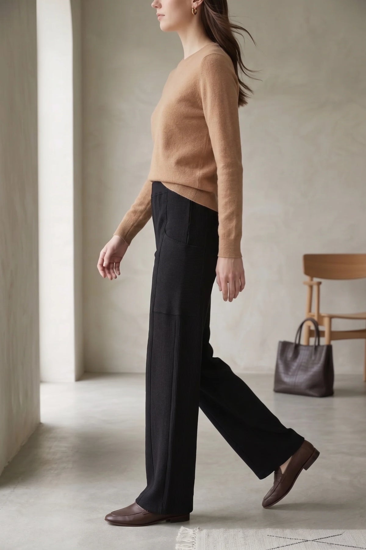 Ribbed Knit Pull-On Wide Leg Pant. Style WPW07