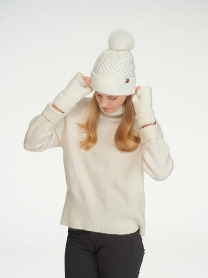 Waffle Pattern Sequin Embellished Pom Toque. Style MODHET-0101