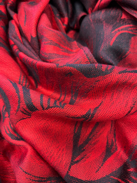 Red & Black Floral Pattern Pashmina Scarf. Style ELWANITA14-RED