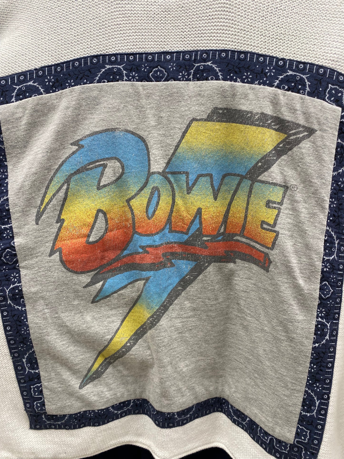 Bandana, Denim & Band Print Mix Media Cardigan. Style SHNP5845