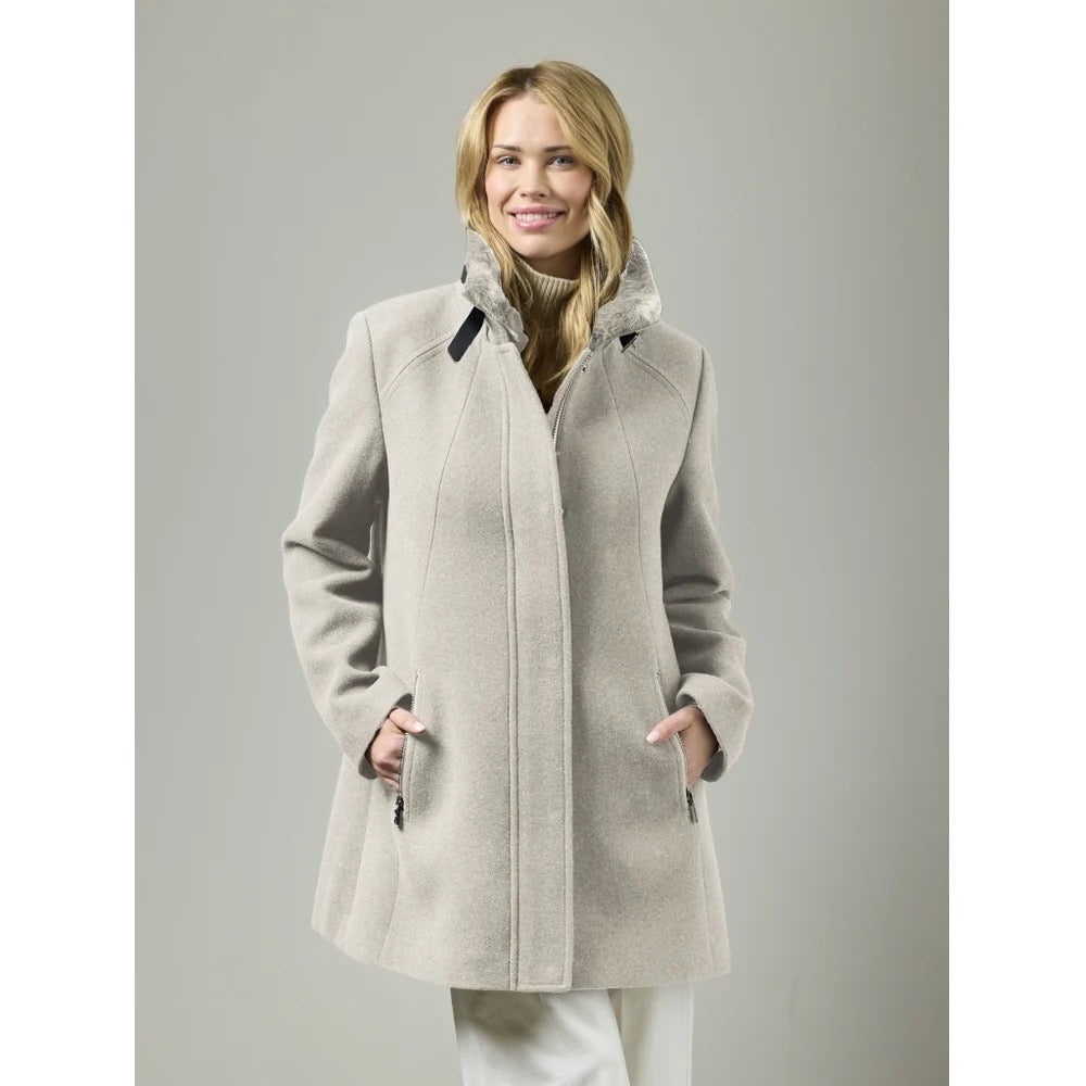 Belt Buckle & Fur Lined Stand Statement Collar Wool Coat. Style JUN2417