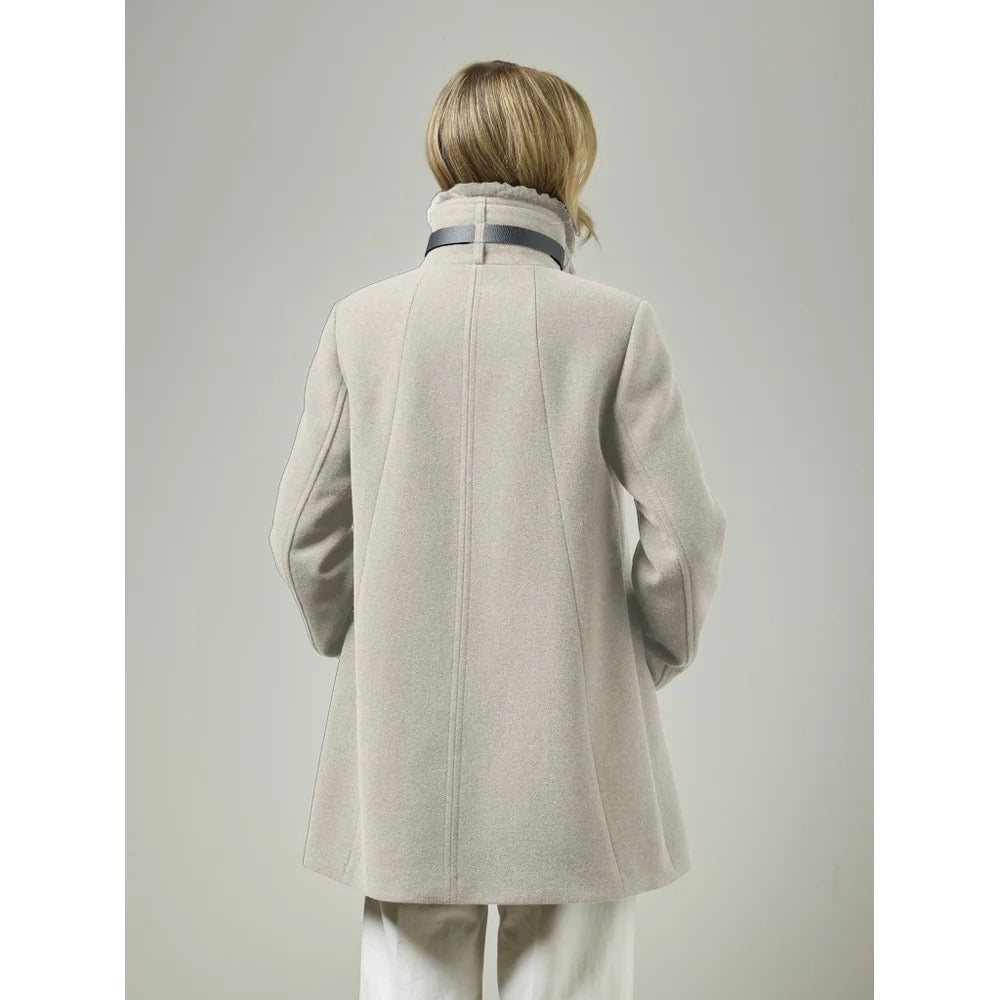 Belt Buckle & Fur Lined Stand Statement Collar Wool Coat. Style JUN2417