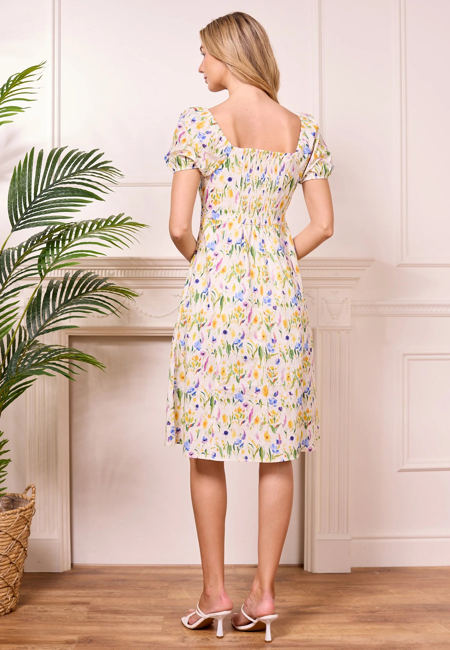 Ditsy Floral White Midi Summer Dress. Style ANEJ042577