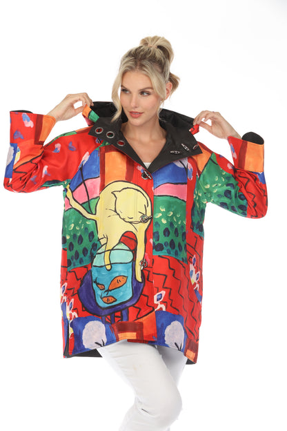 Reversible Abstract Cat Print Spring Jacket. Style OPAJ5241RW-2