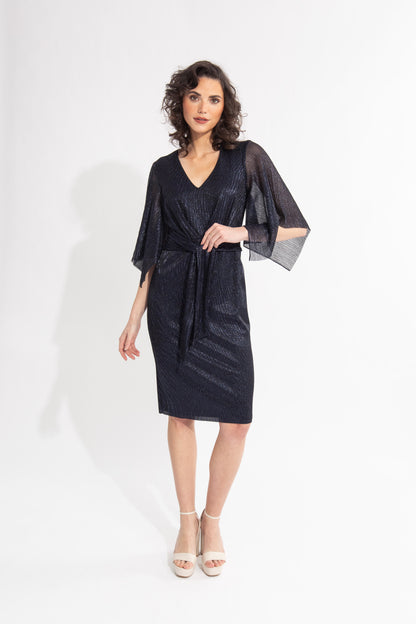 Tie Front Draped Sleeve Shimmer Dress. Style JR231715