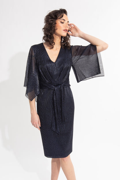 Tie Front Draped Sleeve Shimmer Dress. Style JR231715