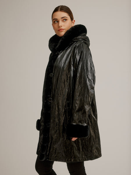 Reversible Shiny/Faux Fur Outerwear. Style NIKJK4129RO-335