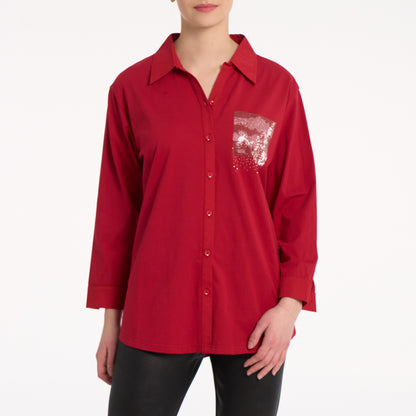 Button Front Rhinestone Pocket Shirt. Style MIKBL2420
