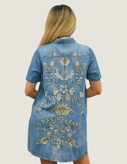 Embroidered Back Lightweight Deniml Penelope Dress. Style KSKYVK273