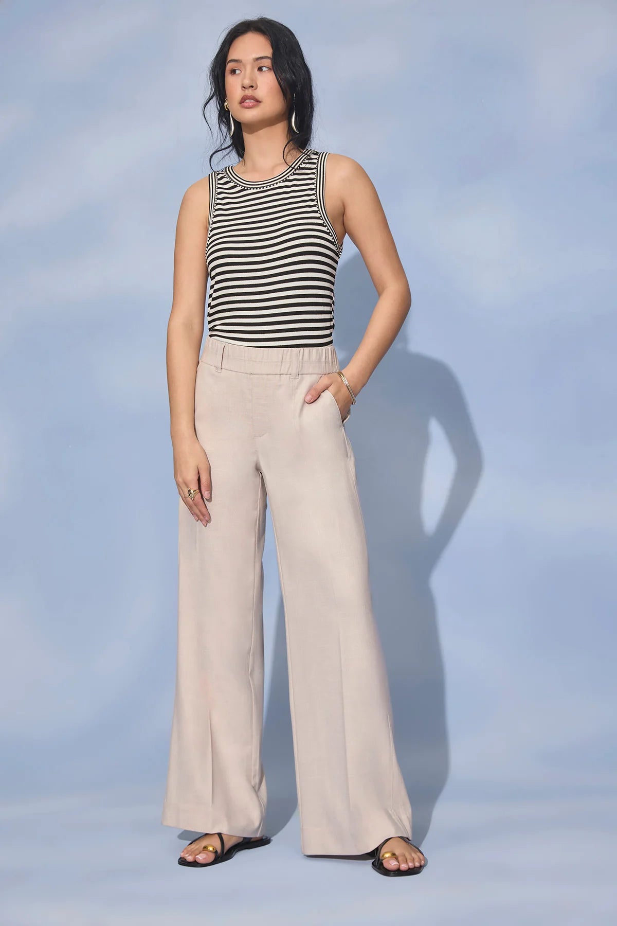 Skyrise Pull-On Double Side Seam Wide Leg Trousers. Style WWP2996GP3E