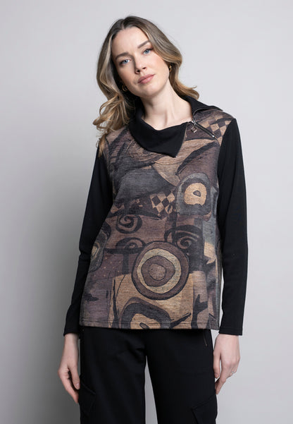 Zip Neck Printed Long Sleeve Top. Style PYLC112YH