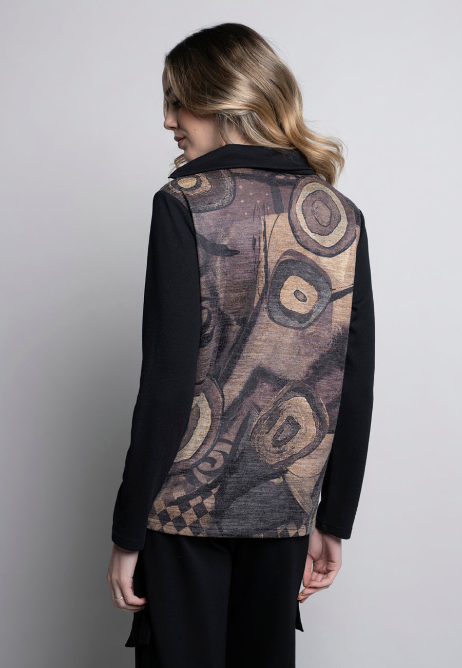 Zip Neck Printed Long Sleeve Top. Style PYLC112YH