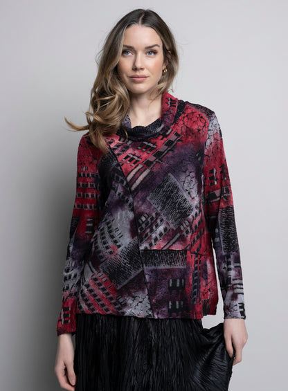 Cowl Neck Textured Print Top. Style PYLC120GP