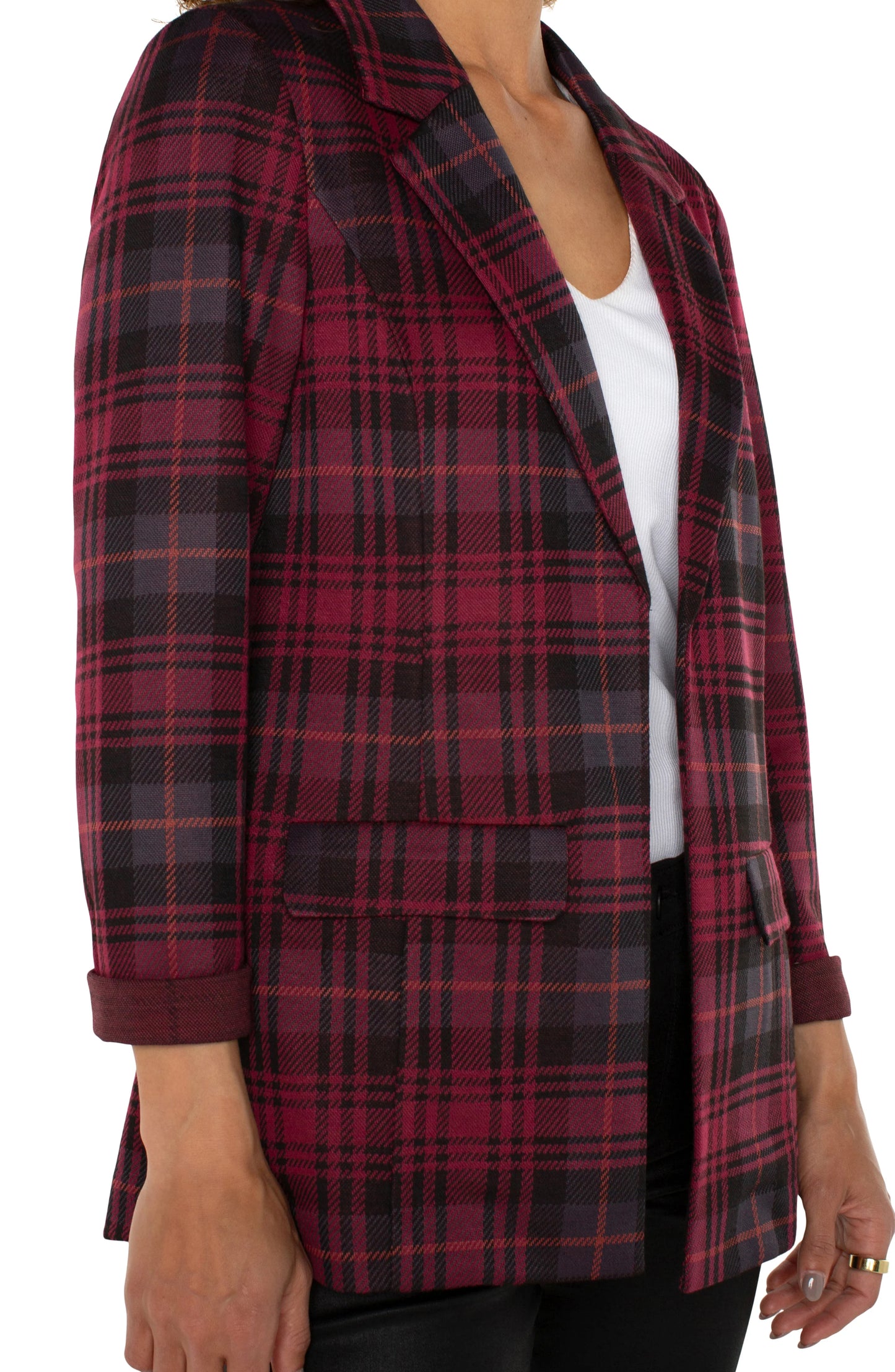 Blackberry Tartan Plaid Boyfriend Blazer. Style LVLM1210MN8