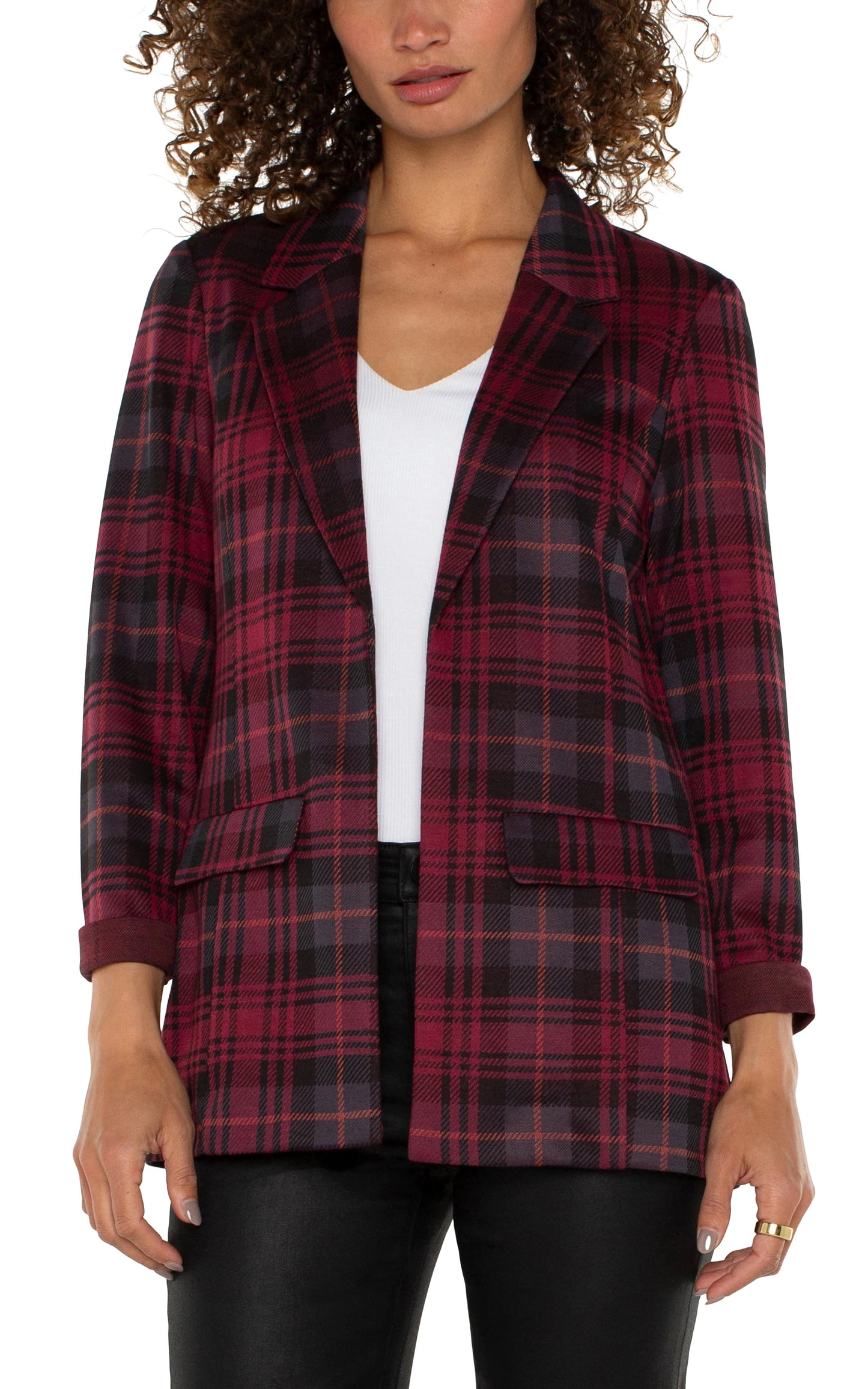 Blackberry Tartan Plaid Boyfriend Blazer. Style LVLM1210MN8