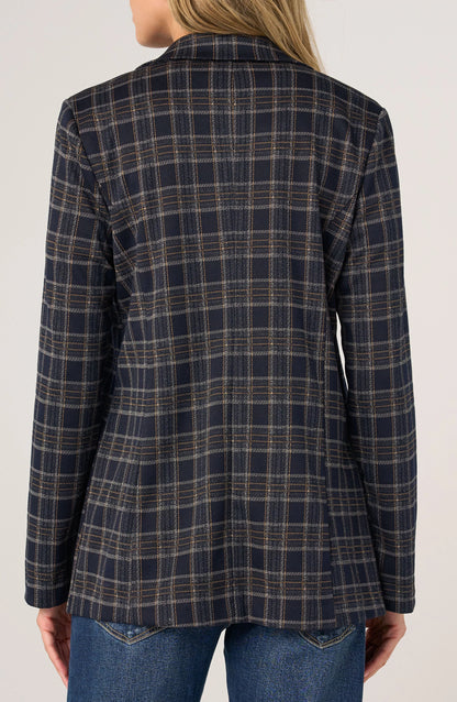 Open Front Plaid Boyfriend Blazer. Style LVLM1210TY03