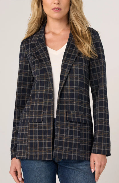 Open Front Plaid Boyfriend Blazer. Style LVLM1210TY03