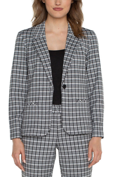 Fitted Black & White Plaid Blazer. Style LVLM1601NG11