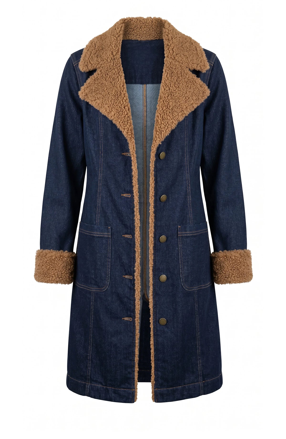 Sherpa Trimmed Notched Collar Denim Jacket. Style LVLM1C05CHF