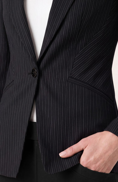 Fitted Pinstripe Button Front Blazer. Style LVLM1C98TY01