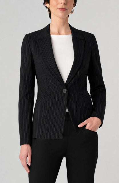 Fitted Pinstripe Button Front Blazer. Style LVLM1C98TY01