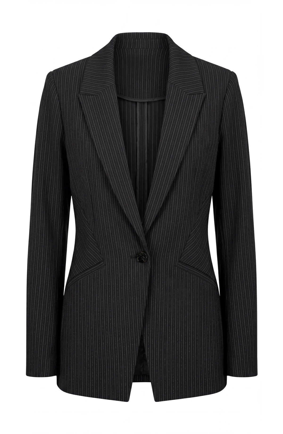 Fitted Pinstripe Button Front Blazer. Style LVLM1C98TY01