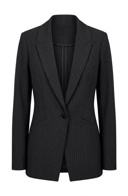 Fitted Pinstripe Button Front Blazer. Style LVLM1C98TY01
