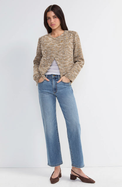 Collarless Tweed Crop Moto Jacket. Style LVLM1D39BC22