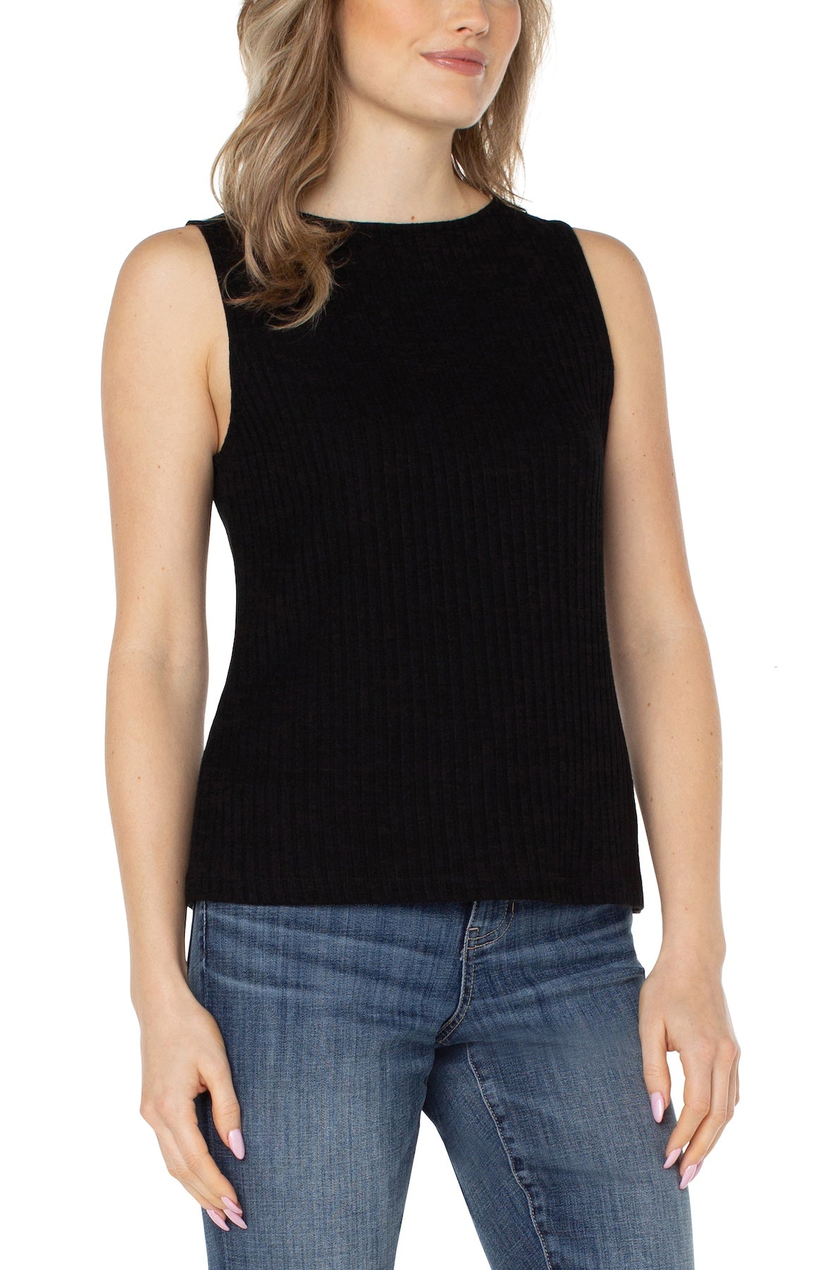 Sleeveless Boat Neck Rib Knit Top. Style LVLM8747K61