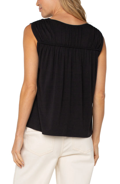Shirred Shoulder Sleeveless Knit Top. Style LVLM8D93VMK