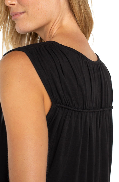 Shirred Shoulder Sleeveless Knit Top. Style LVLM8D93VMK