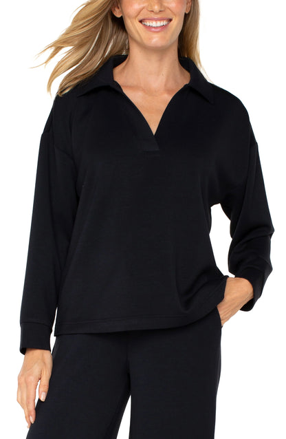 V-Neck Collared Soft Knit Top. Style LVLM8H49C9