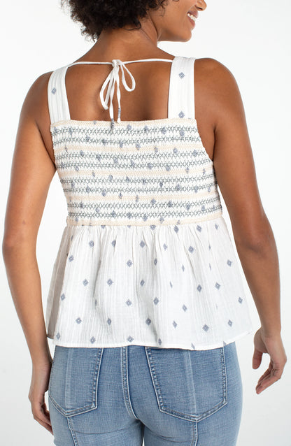Sleeveless Smocked Woven Top. Style LVLM8K18CF3E37