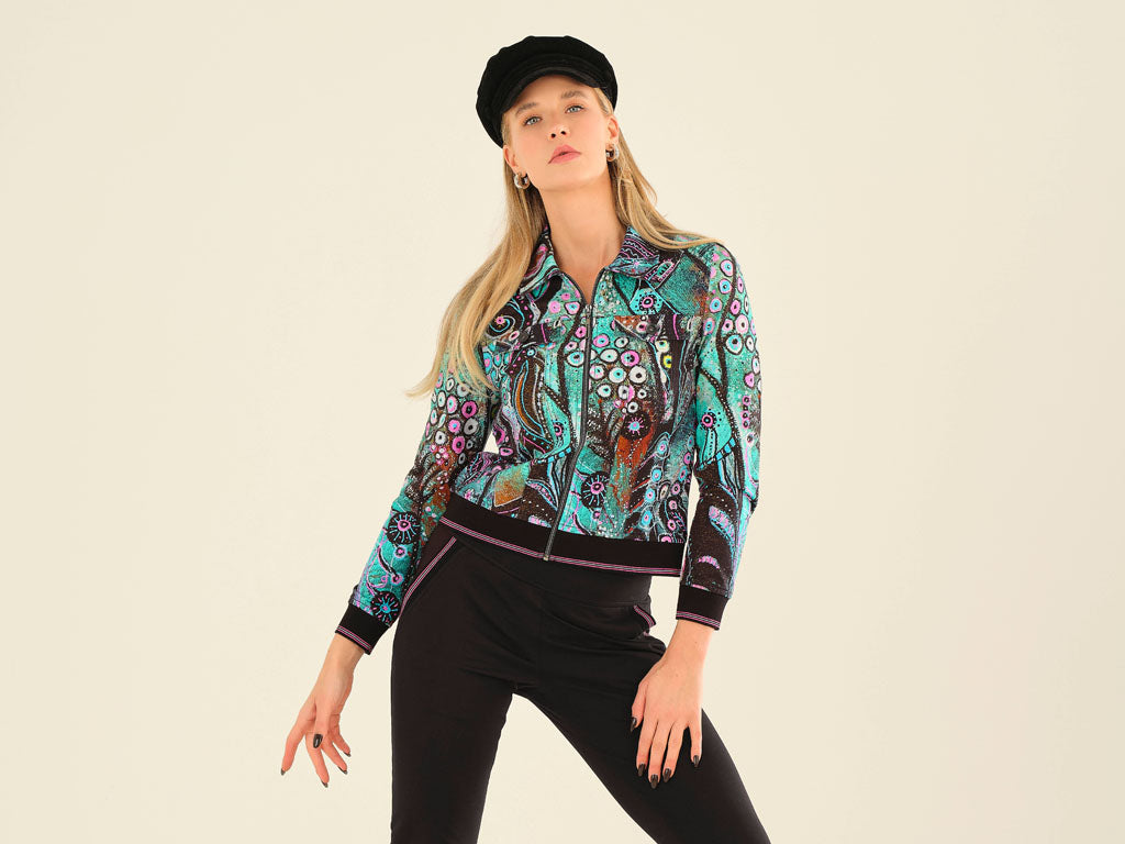 "Enchanted Island" Artist Print Collared Jacket. Style DOLC75729