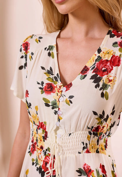 Floral Print Ruched Waist Maxi Dress. Style ANEM044546