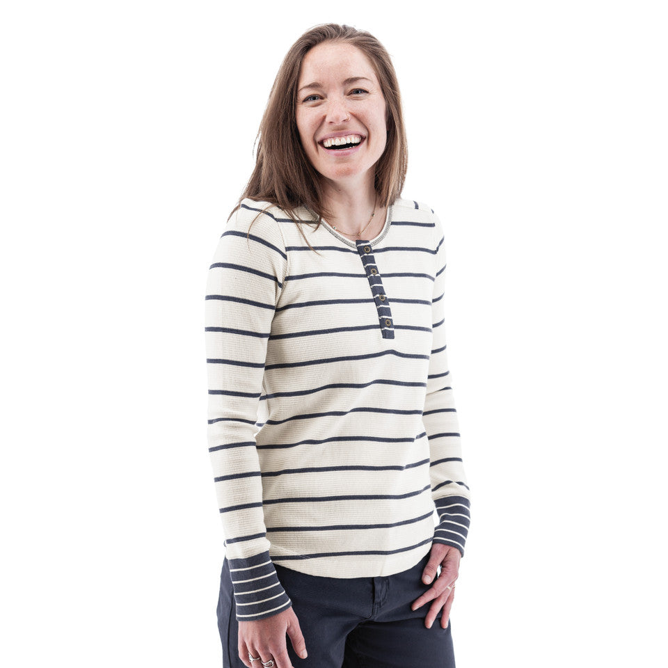 Striped Long Sleeve Henley Top. Style AVM13357XWF5