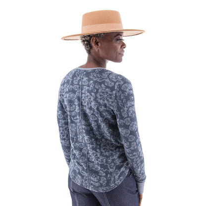 Waffle Knit Long Sleeve Floral Print Top. Style AVM21057AT