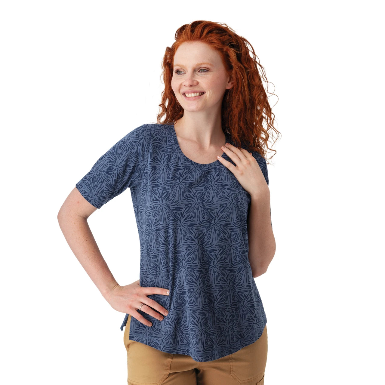 Daystar Elbow Sleeve Printed Top. Style OLDRM21995CP
