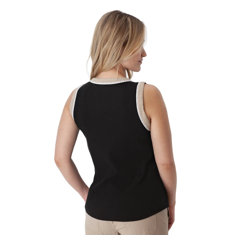 "Solana" Crochet Trim V-Neck Sleeveless Top. Style AVM24457
