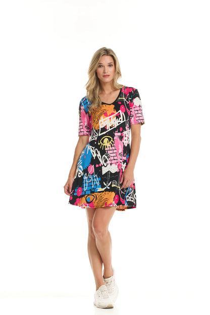 Graffiti Print T-Shirt Dress. Style GITMILAN-18805B