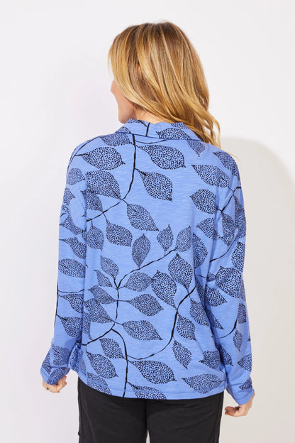Quarter Zip Dotted Leaves Print Sweater. Style ESC96112