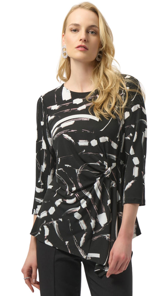 Silky Knit Abstract Print Asymmetrical Top. Style JR254165